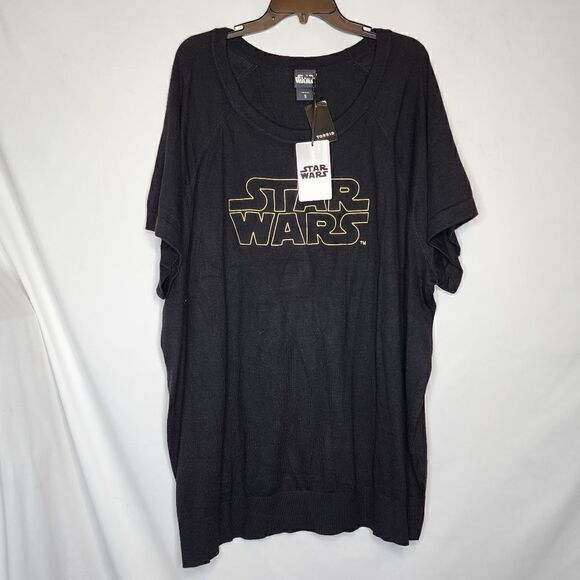 5X 28W Torrid Black Star Wars Sweater Short Sleeve Embroidered Classic Fit Movie - Picture 2 of 7